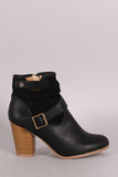 Qupid Slouchy Buckled Chunky Heeled Ankle Boots