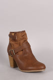 Qupid Slouchy Buckled Chunky Heeled Ankle Boots