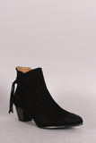 Qupid Suede Fringe Pointy Toe Chunky Heeled Booties