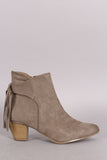 Qupid Suede Fringe Pointy Toe Chunky Heeled Booties