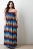 Zig Zag Empire Waist Strapless Maxi Dress