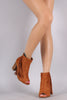 Wild Diva Lounge Suede Fringe Peep Toe Chunky Heel Booties