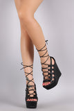 Wild Diva Lounge Strappy Lace Up Wedge