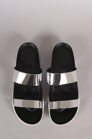 Double Metallic Band Slip On Flat Sandal