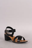 Bamboo Crossing Straps Casual Chunky Heel