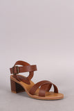 Bamboo Crossing Straps Casual Chunky Heel