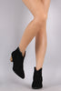 Qupid Suede Pointy Toe Chunky Heeled Booties