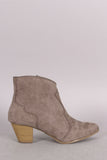 Qupid Suede Pointy Toe Chunky Heeled Booties