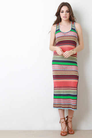 Stripe Pattern Knit Maxi Dress