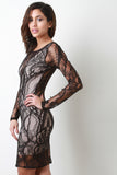 Lace Round Neck Long Sleeve Bodycon Mini Dress