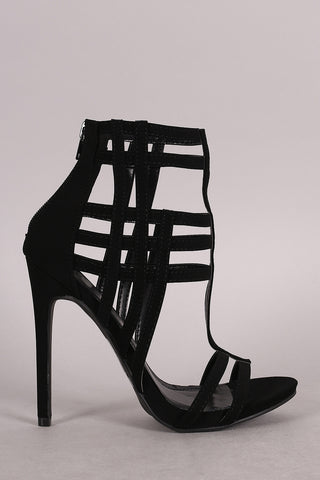 Shoe Republic LA Nubuck Caged Open Toe Stiletto Heel