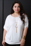 Tab Sleeve Round Hem Necklace Top