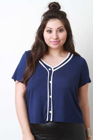 V-neck Baseball Jersey Crop Tee