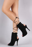 Nubuck Corset Lace Up Peep Toe Stiletto Booties