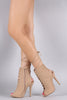 Nubuck Corset Lace Up Peep Toe Stiletto Booties