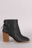 Qupid Back Lace Up Stitched Chunky Heeled Booties