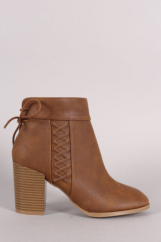 Qupid Back Lace Up Stitched Chunky Heeled Booties