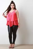 Sleeveless Crochet Trim Tiered Top