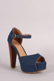 Bamboo Denim Peep-Toe One Band Counter Platform Heel