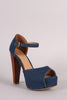 Bamboo Denim Peep-Toe One Band Counter Platform Heel