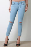 Soft Low Rise Knee Slit Skinny Jeans