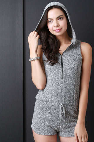 Drawstring Zipper Hoodie Romper