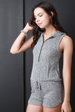 Drawstring Zipper Hoodie Romper