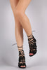 Anne Michelle Nubuck Caged Lace Up Stiletto Heel