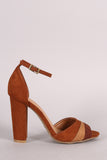 Bamboo Suede Pleated Ankle Strap Chunky Heel