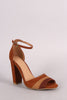 Bamboo Suede Pleated Ankle Strap Chunky Heel