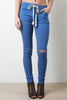 Drawstring Slit Knee Skinny Pants