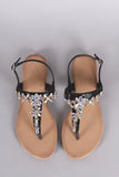 Cluster Jeweled T-Strap Slingback Thong Flat Sandal