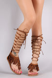 Suede Fringe Lace-Up Gladiator Flat Sandal