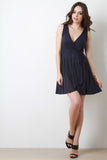 Solid Surplice Wrap Mini Dress