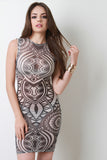 Sleeveless Boho Tribal Mesh Mini Dress