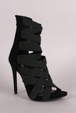 Suede Elasticized Woven Strappy Stiletto Heel