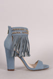 Denim Chained Fringe Cuff Chunky Heel