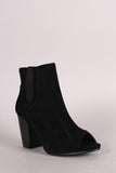 Perforated Peep Toe Chunky Heel Bootie