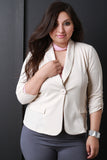 Textured Single Button Ruched Sleeve Blazer