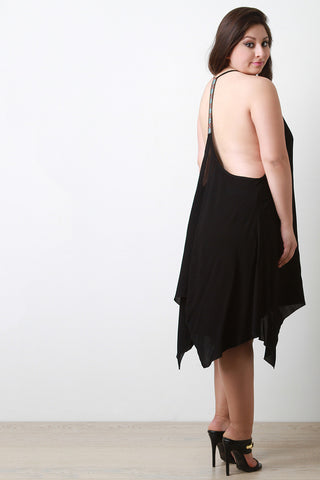 Embroidered T-Back Handkerchief Hem Dress