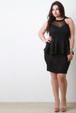 Mesh Contrast Embossed Pattern Peplum Dress