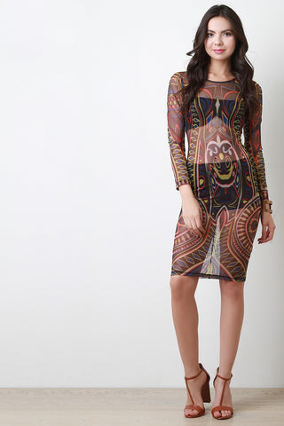 Tribal Print Semi-Sheer Mesh Sublime Dress