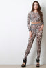 Semi-Sheer Mesh Tribal Patterned Long Sleeve Crop Top