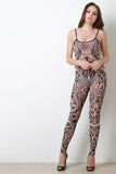 Semi-Sheer Mesh Tribal Print Cami Jumpsuit