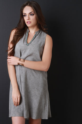 Tribal Trim V-Neck Sleeveless Dress