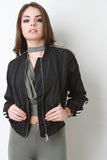 Double Stripe Sleeve Bomber Jacket