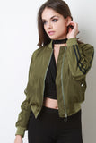 Double Stripe Sleeve Bomber Jacket