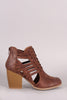 Qupid Open Side Woven Strap Chunky Heel Bootie