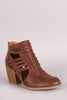 Qupid Open Side Woven Strap Chunky Heel Bootie