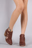 Qupid Open Side Woven Strap Chunky Heel Bootie